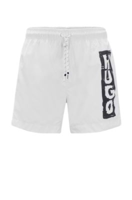 Shop Hugo Quick-drying Swim Shorts With Marker Logo In White