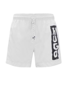Hugo Boss Quick-drying Swim Shorts With Marker Logo In White