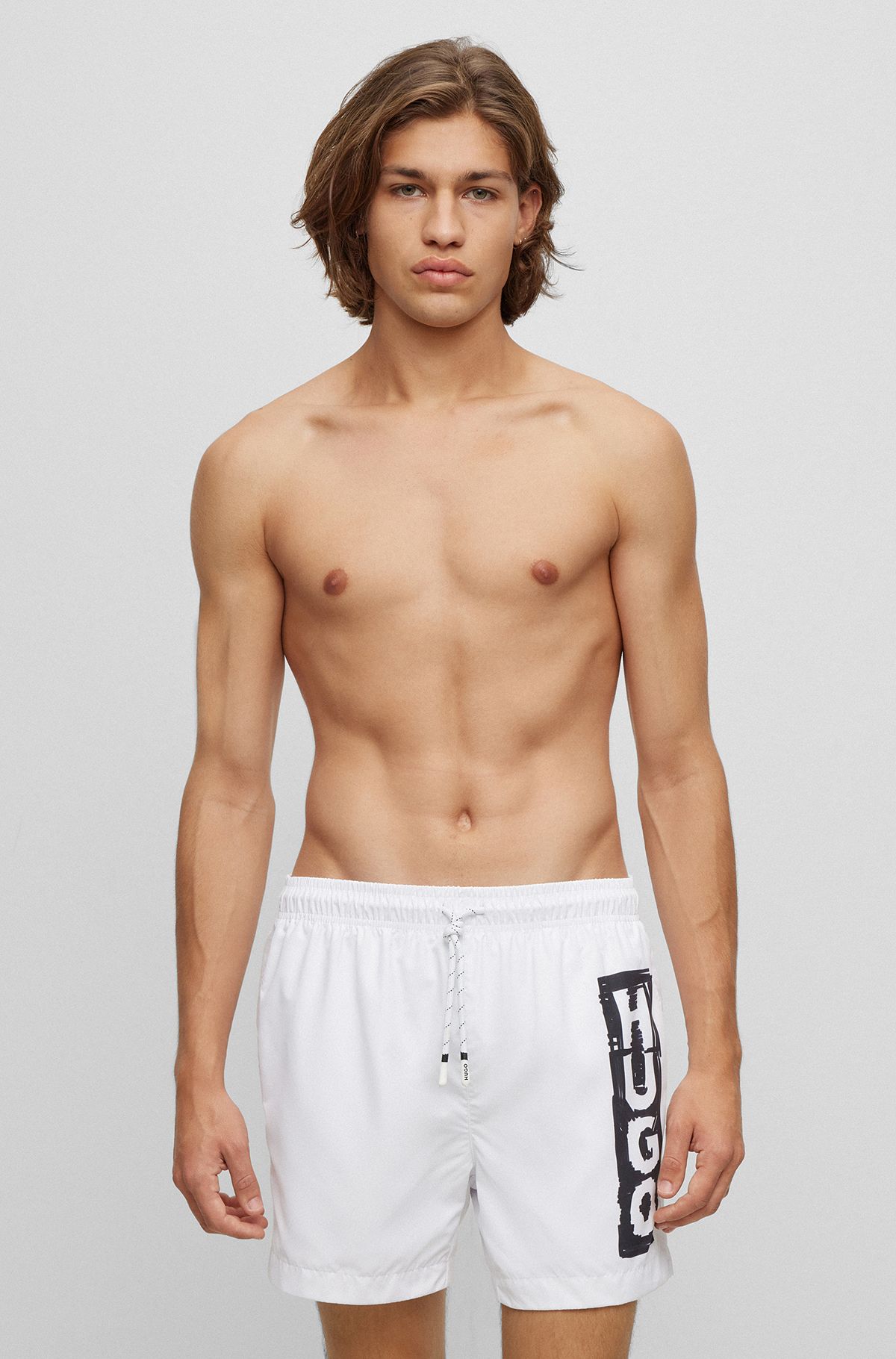 Quick-drying swim shorts with marker logo, White