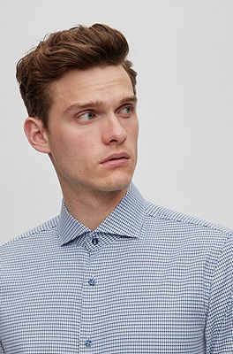 BOSS - Slim-fit shirt in micro-structured stretch cotton