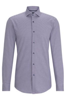 Hugo Boss Slim-fit Shirt In Micro-structured Stretch Cotton In Purple
