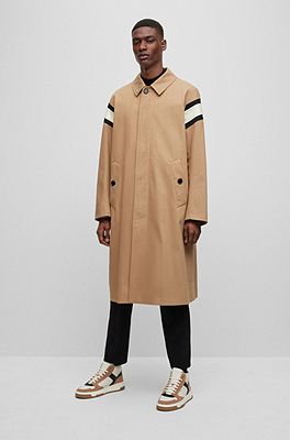 Cotton blend coat with two tone stripe details