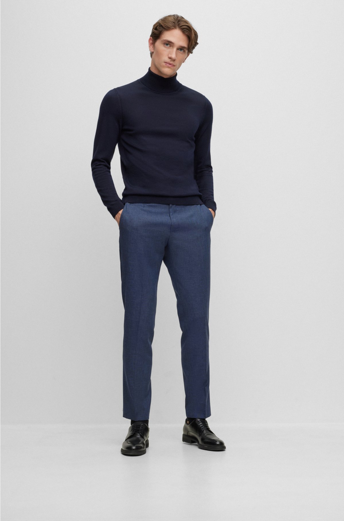 Slim-fit pants in melange stretch fabric