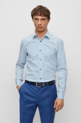Hugo Boss Slim-fit Shirt In Printed Stretch Cotton In Blue