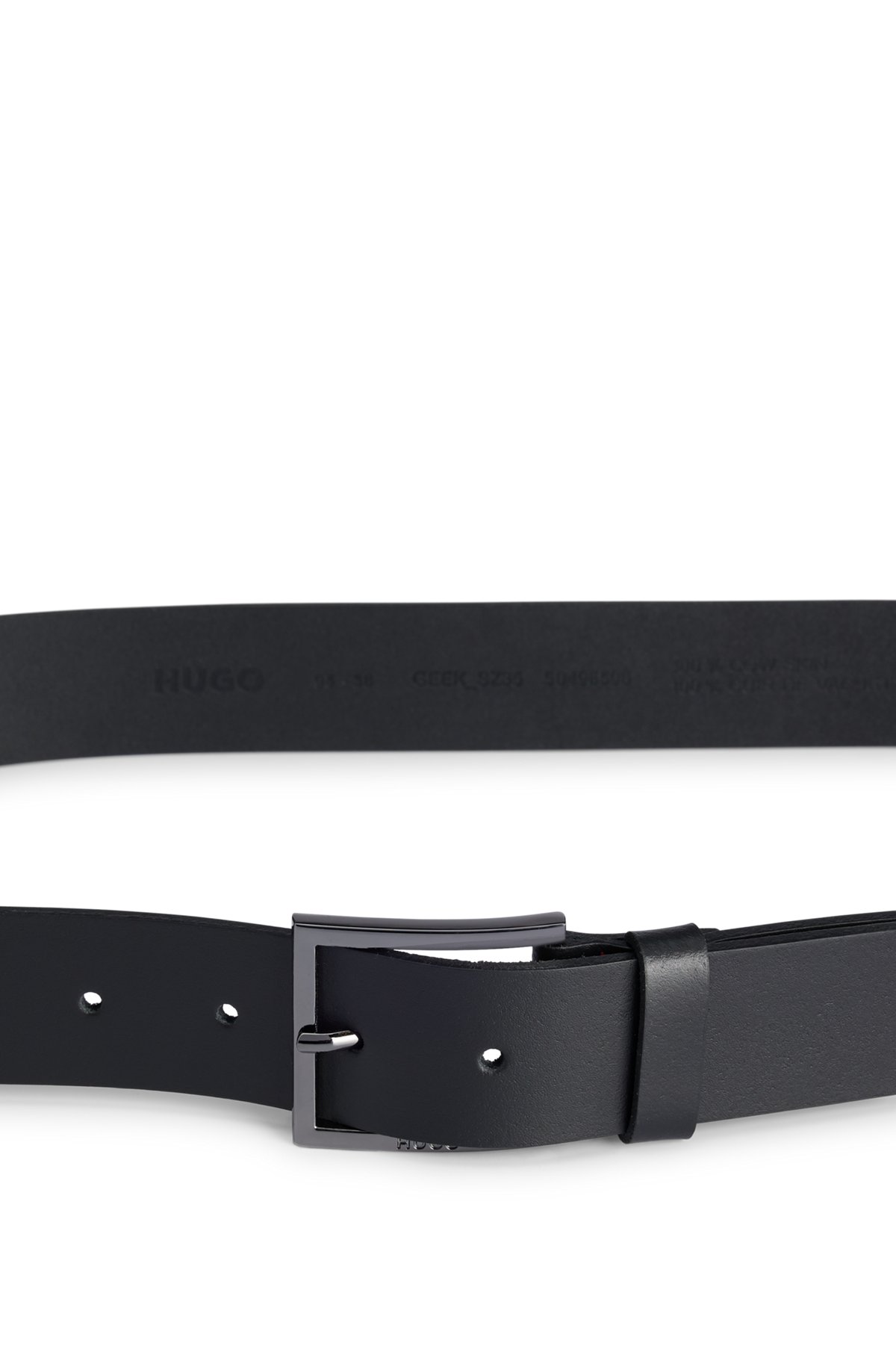 HUGO - Leather belt with red stitching and branded buckle