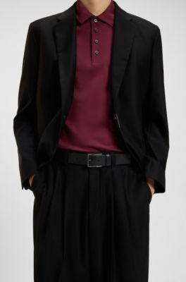 Ceinture en cuir avec boucle &agrave; logo grav&eacute;, Noir