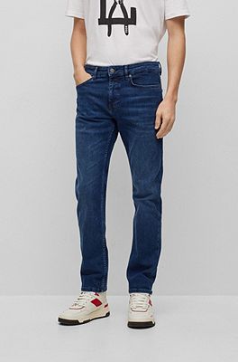 BOSS - Dark-blue jeans in super-stretch denim