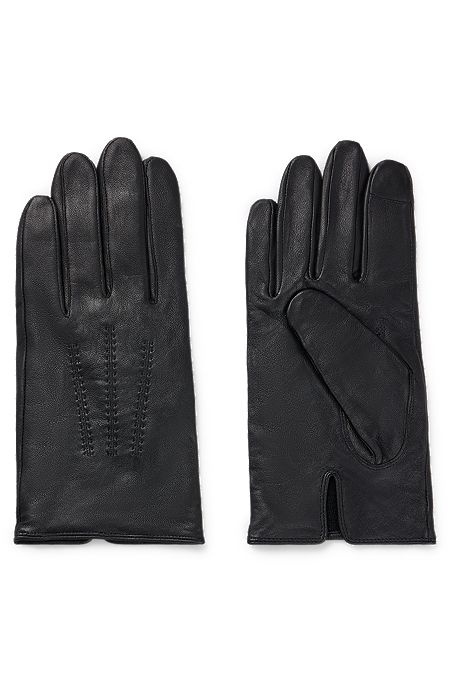 Nappa-leather gloves with metal logo lettering, Black