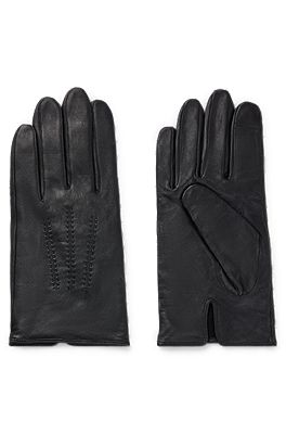 - BOSS Nappa-leather gloves with metal logo lettering