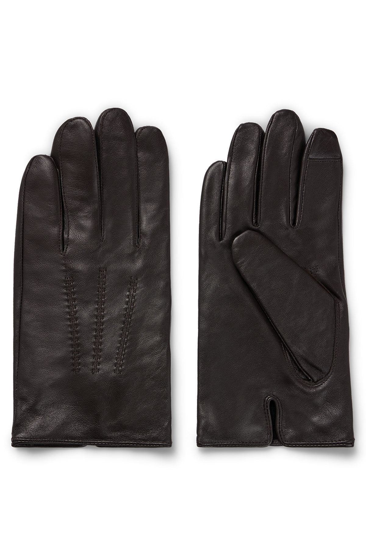 Nappa-leather gloves with metal logo lettering, Brown