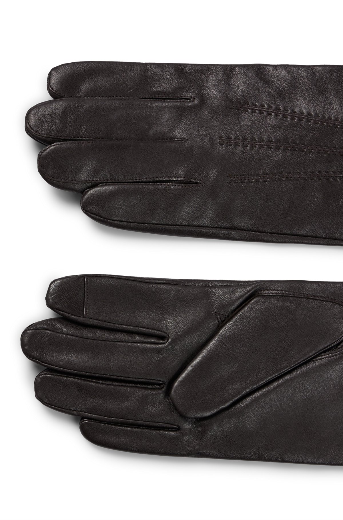 Nappa-leather gloves with metal logo lettering, Brown
