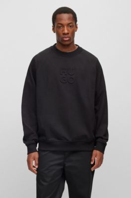 HUGO - Stacked-logo-embossed sweatshirt in French terry cotton