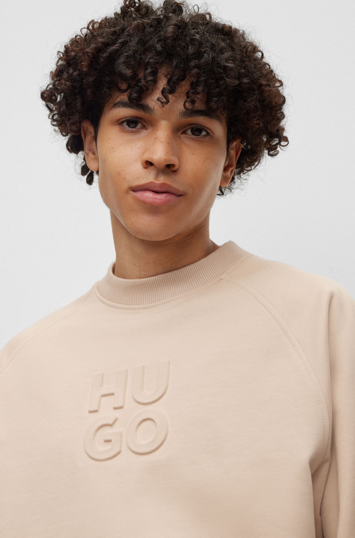 HUGO - Oversized-fit sweatshirt in cotton with stacked-logo jacquard