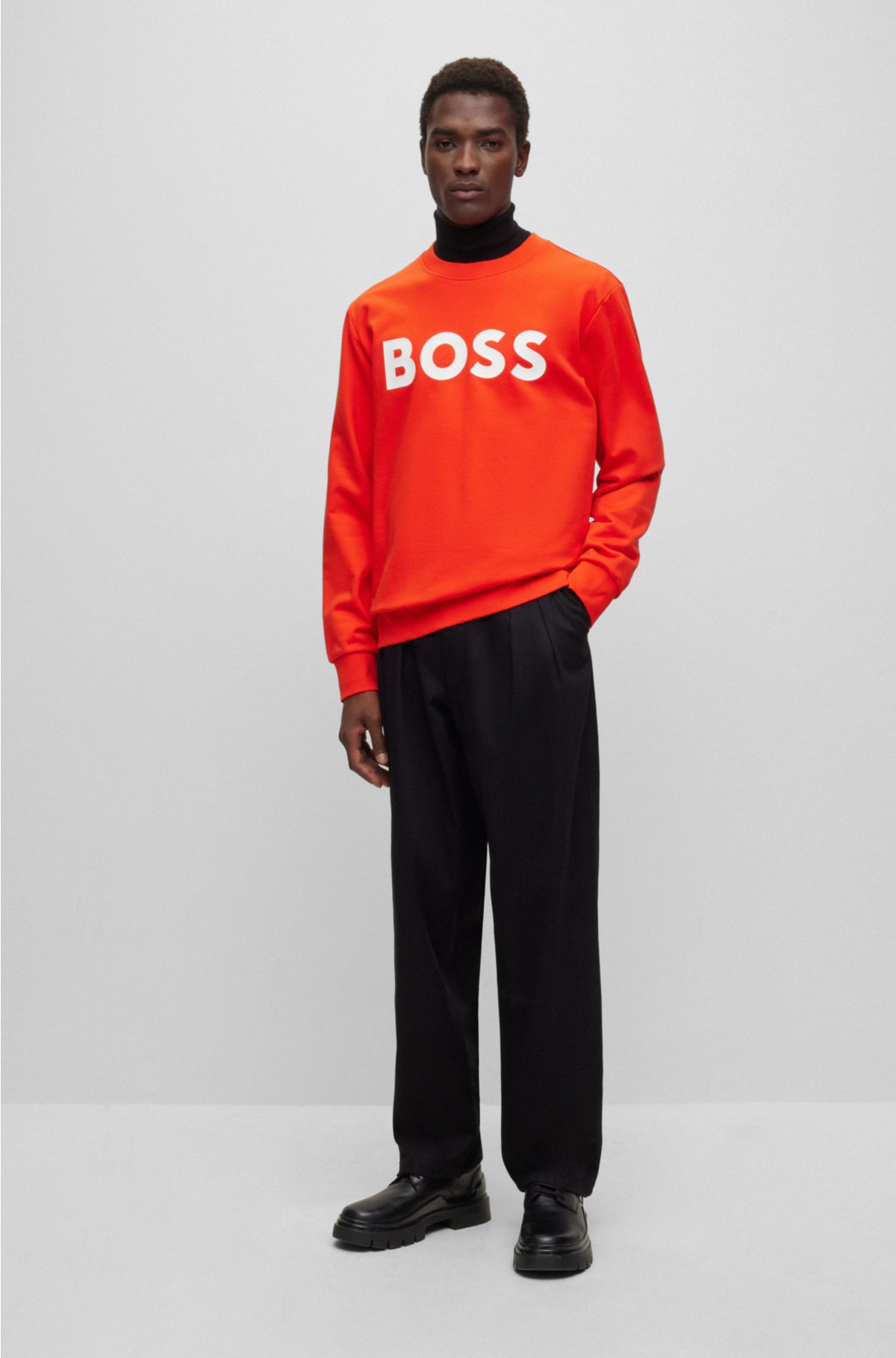 Cotton sweatshirt with rubber-print logo, Orange