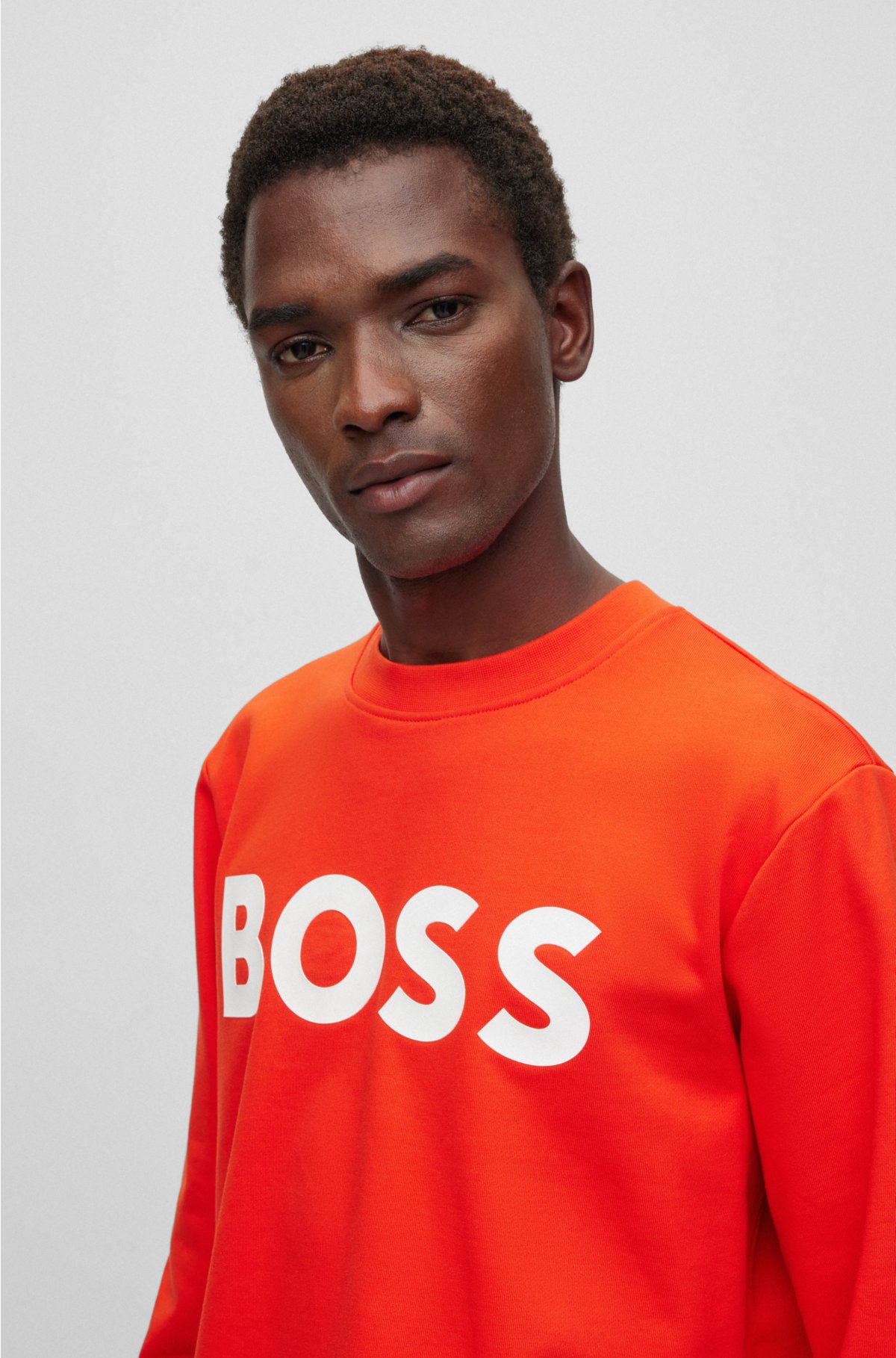BOSS - Cotton sweatshirt with logo rubber-print