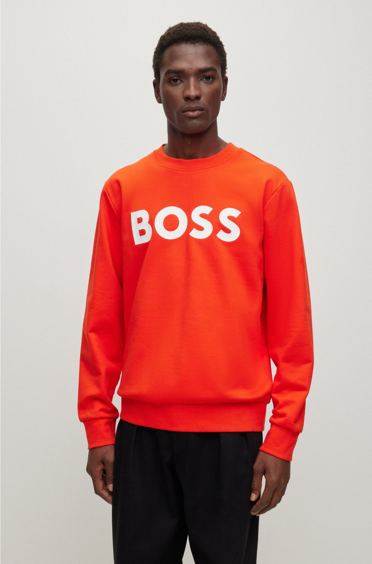 Cotton sweatshirt with rubber-print logo, Orange