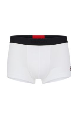 Shop Hugo Stretch-cotton Trunks With Double Logo Waistband In White