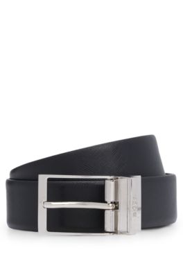 Hugo Boss Reversible Belt In Italian Leather With Polished Hardware In Black