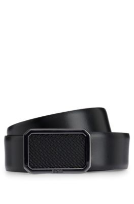 Shop Hugo Boss Italian-leather Belt With Plaque Monogram Buckle In Black