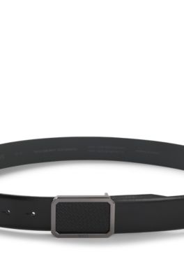  Plaque-buckle belt in Italian leather, Black