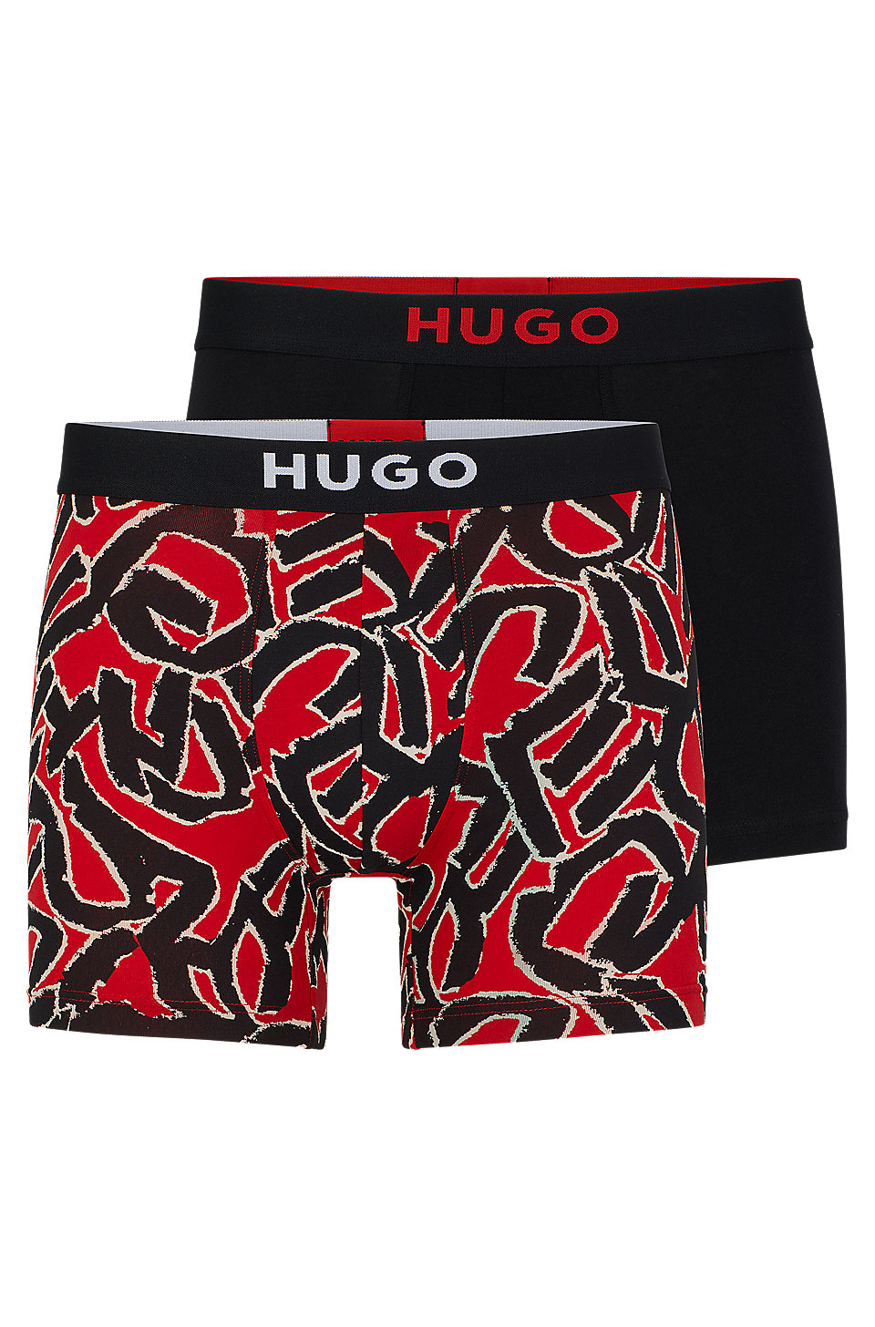 HUGO - Two-pack of stretch-cotton boxer briefs with logo waistbands