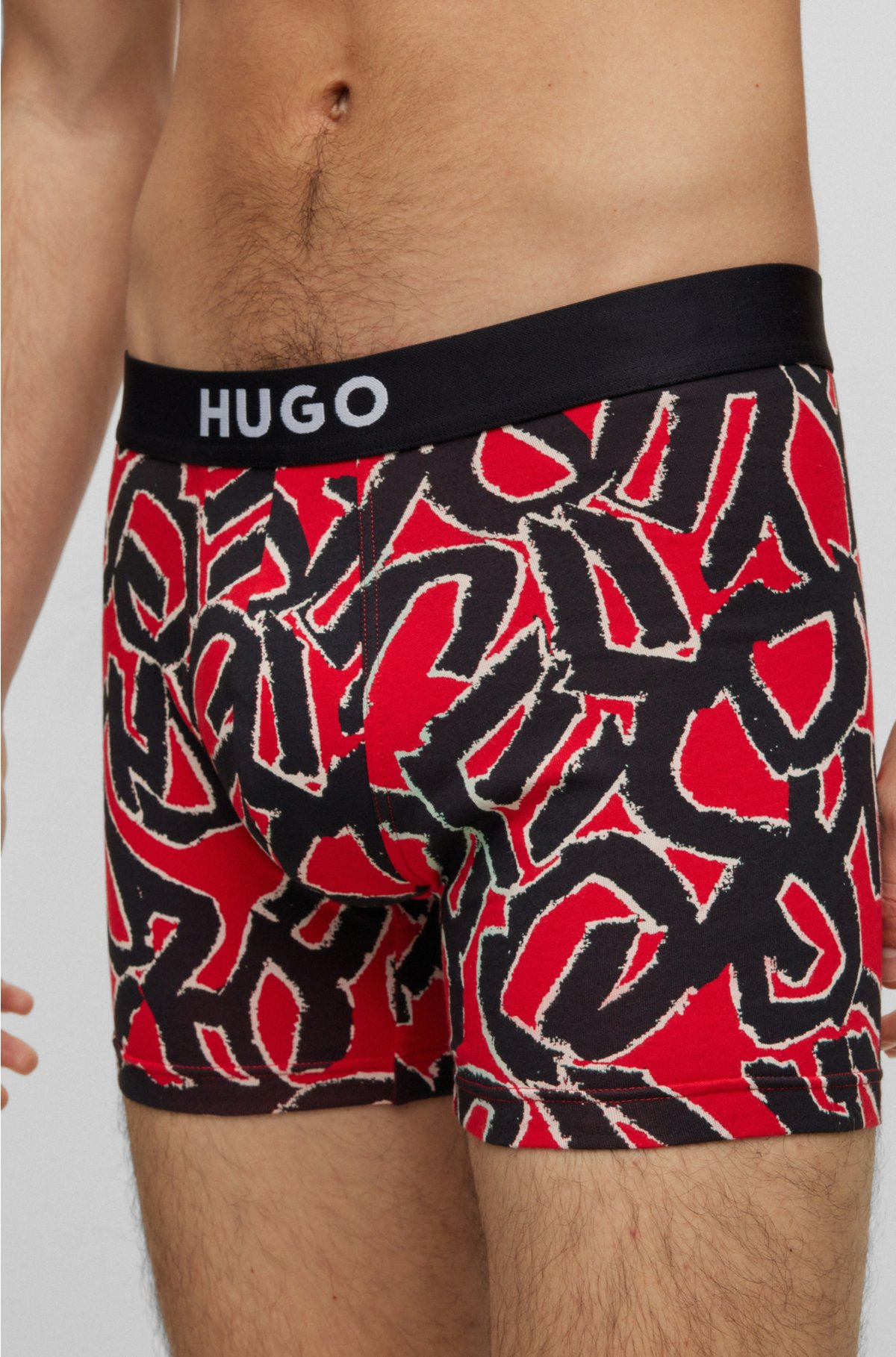 HUGO - Two-pack of stretch-cotton boxer briefs with logo waistbands