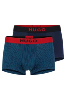 Shop Hugo Two-pack Of Stretch-cotton Trunks With Logo Waistbands In Light Blue