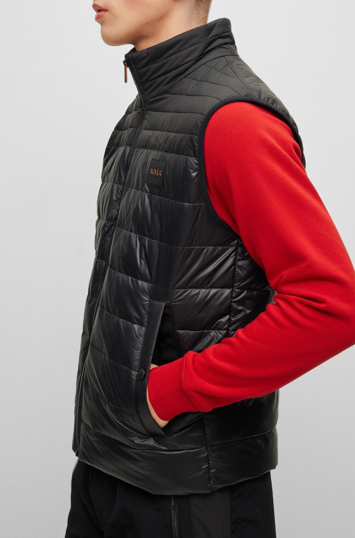 BOSS - Water-repellent gilet in gloss and matte fabrics