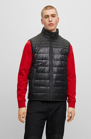 Water-repellent gilet in gloss and matte fabrics, Black