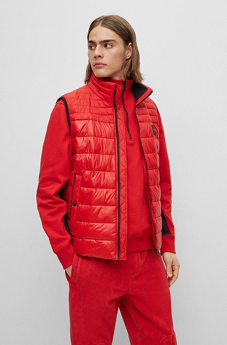 Water-repellent gilet in gloss and matte fabrics, Red