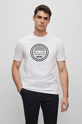 Porsche x BOSS mercerized-cotton T-shirt with flocked logo