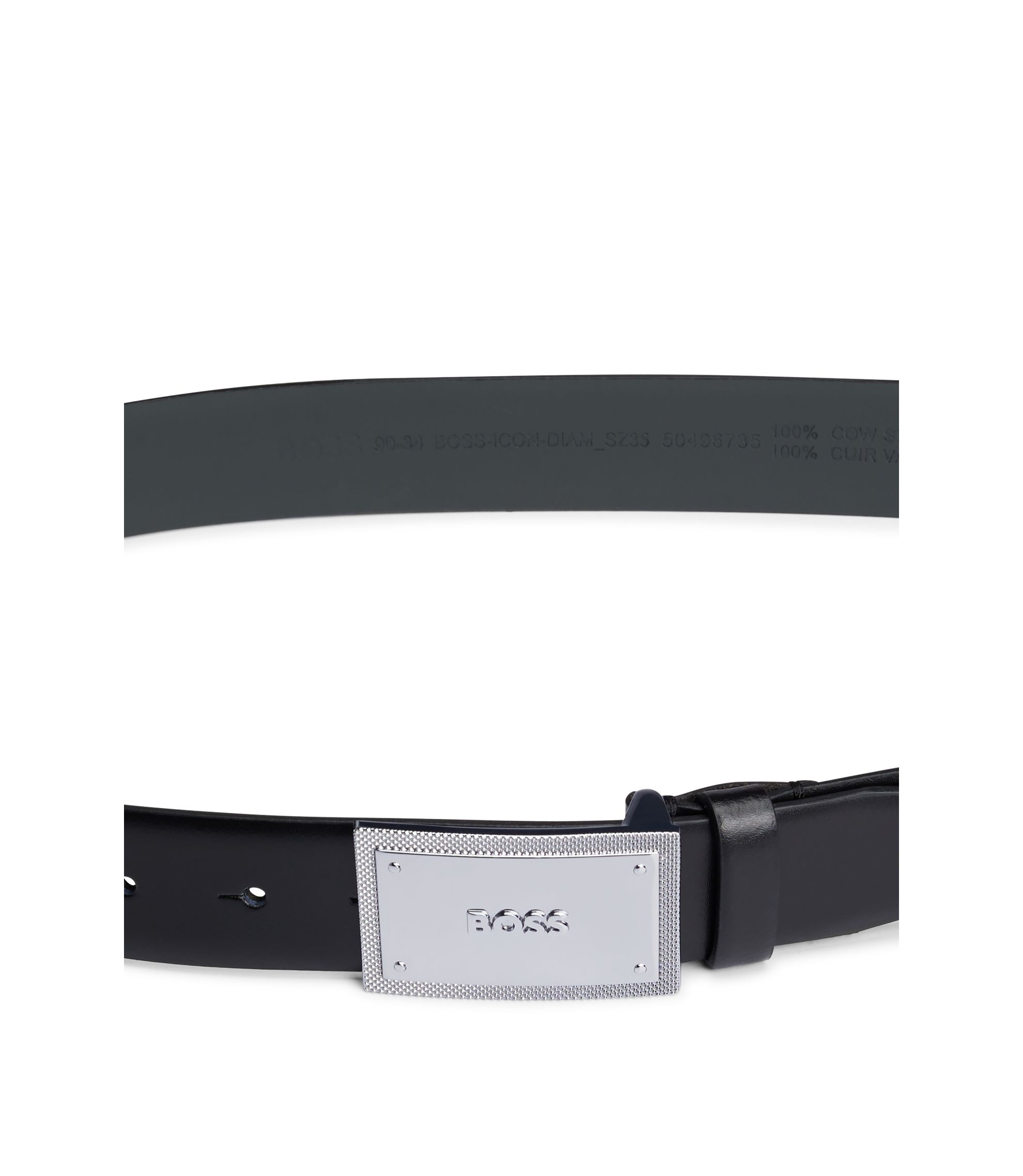 未使用級 HUGO BOSS ブラックレザーベルト HUGO - レザーベルト マットブラック ロゴディテールバックル