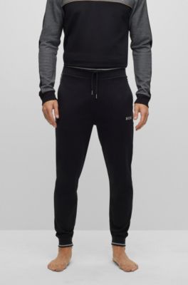 Hugo Boss Cotton-blend Tracksuit Bottoms With Embroidered Logo In Black