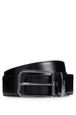 Hugo Boss Reversible Italian-leather Belt With Branded Keeper In Black