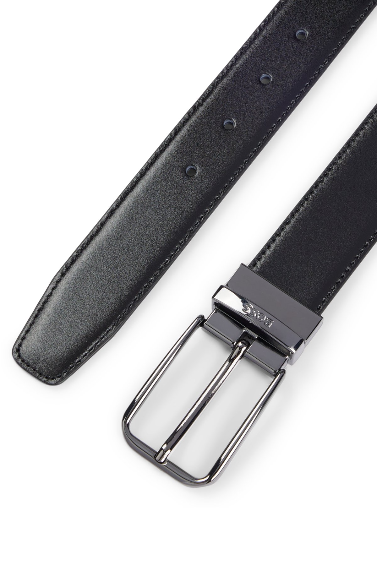 BOSS - Italian-leather belt with logo-embossed keeper