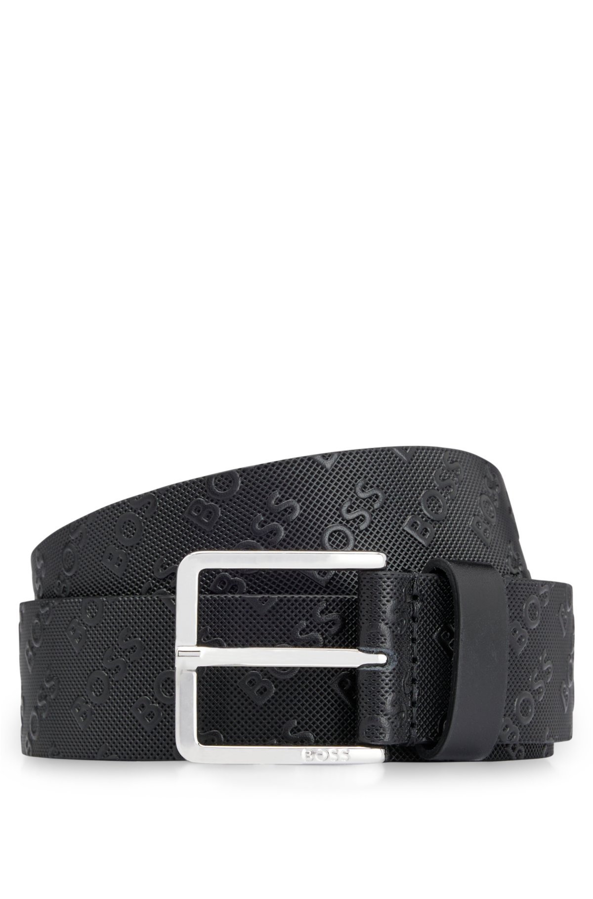 HUGO - Italian-leather belt with engraved pin buckle