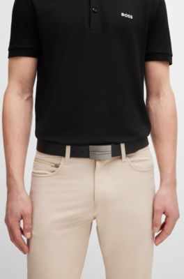 Cintur&oacute;n de piel italiana reversible con hebilla y placa, Negro