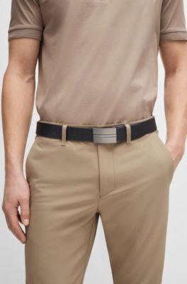 Reversible Italian-leather belt with plaque and pin buckles, Black