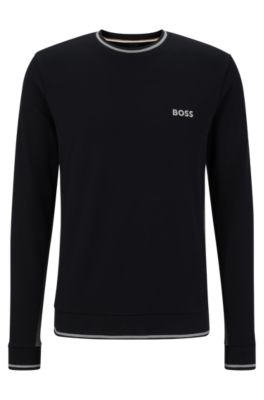 Shop Hugo Boss Cotton-blend Loungewear Sweatshirt With Embroidered Logo In Black