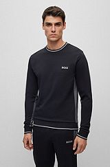 Cotton-blend loungewear sweatshirt with embroidered logo, Black