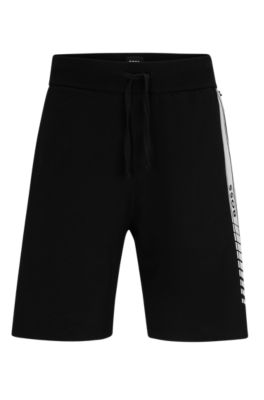 Shop Hugo Boss Cotton Shorts With Stripes And Logo In Black