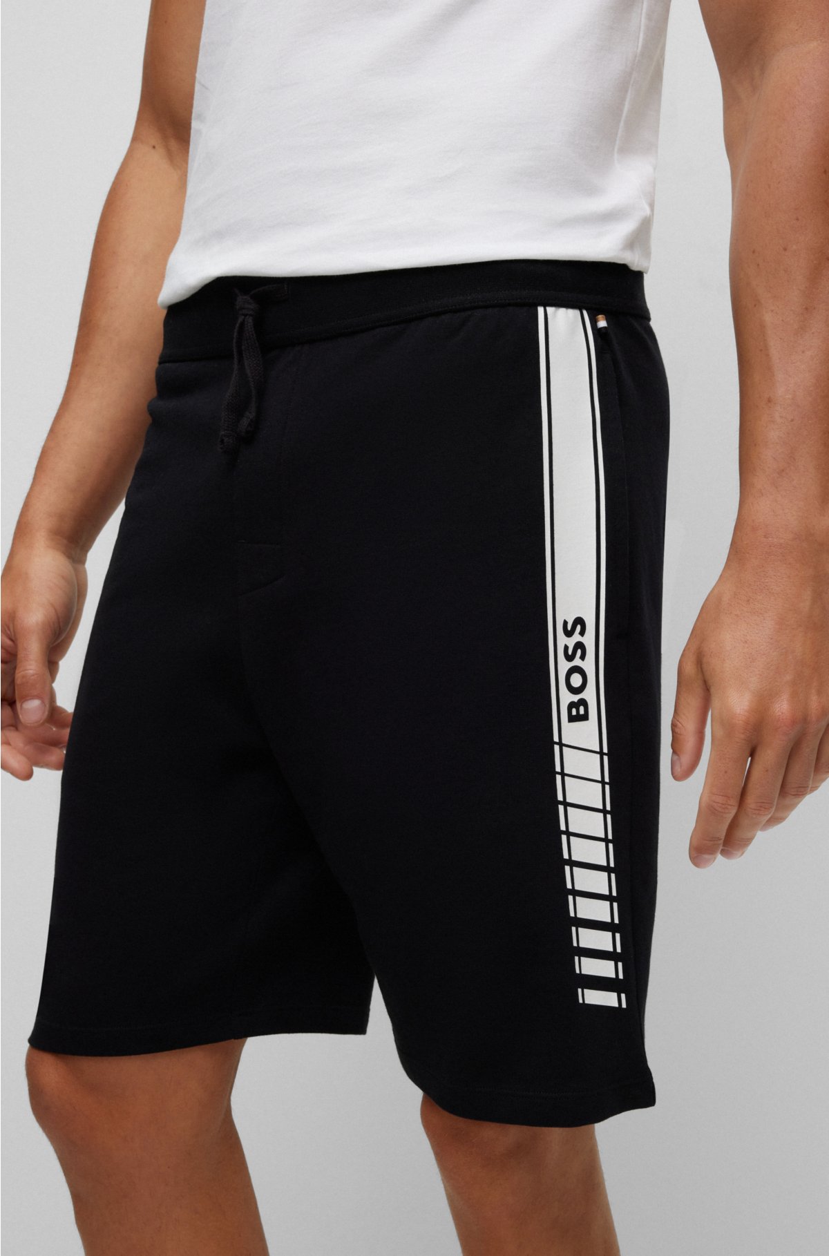 BOSS - Cotton and shorts with logo stripes