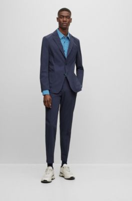 BOSS - Slim-fit shirt in geometric-print performance-stretch fabric