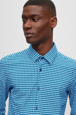 BOSS - Slim-fit shirt in geometric-print performance-stretch fabric