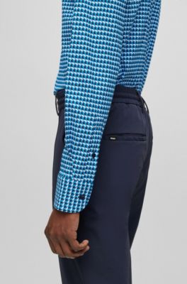 BOSS - Slim-fit shirt in geometric-print performance-stretch fabric