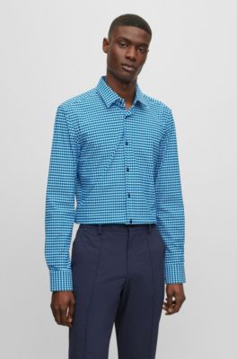 BOSS - Slim-fit shirt in geometric-print performance-stretch fabric