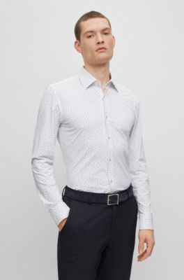 BOSS - Slim-fit shirt in patterned performance-stretch fabric