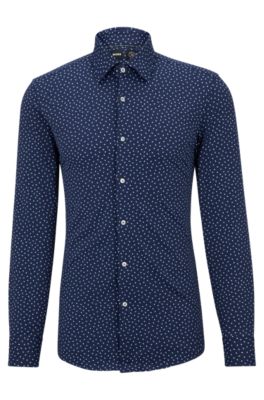 BOSS - Slim-fit shirt in patterned performance-stretch fabric