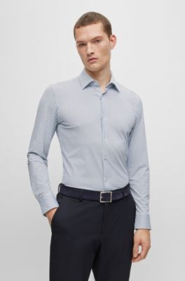 Hugo Boss Slim-fit Shirt In Patterned Performance-stretch Fabric In Light Blue