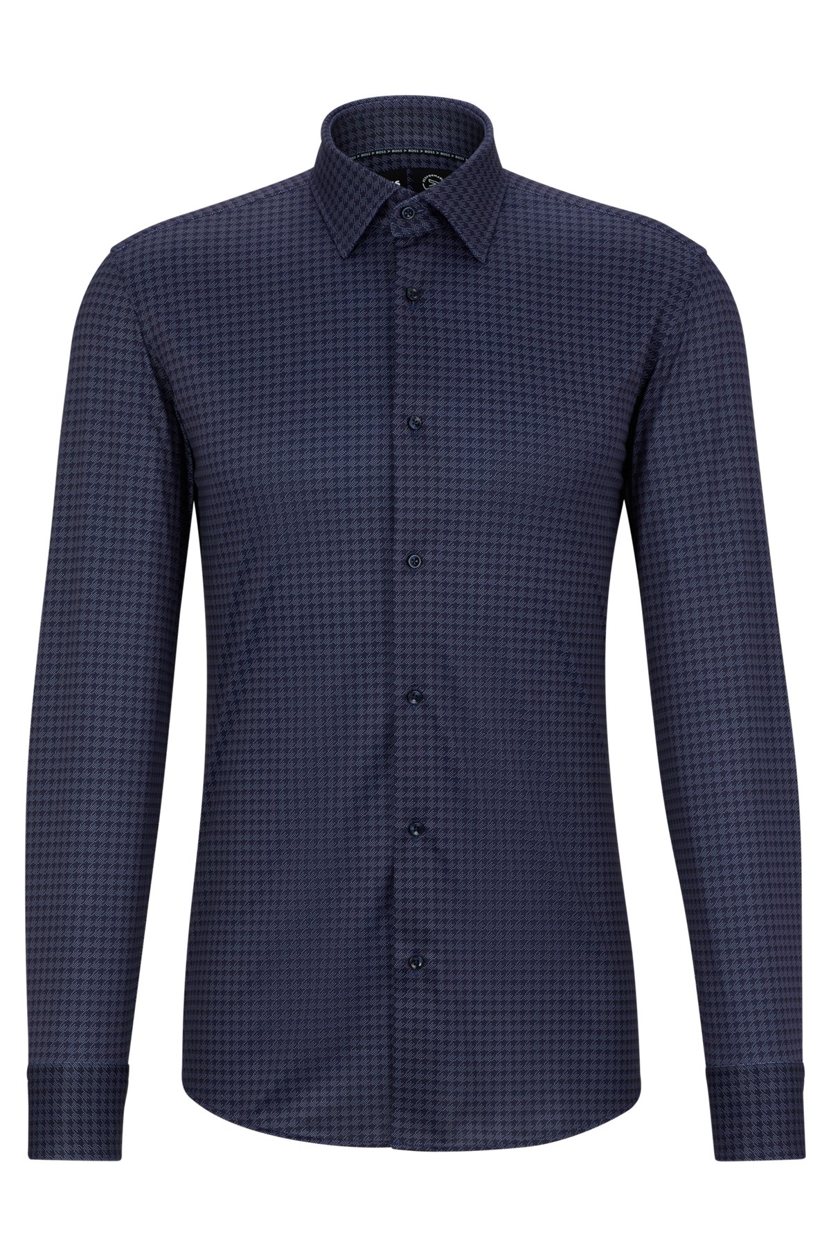 BOSS - Slim-fit shirt in houndstooth-print performance-stretch fabric